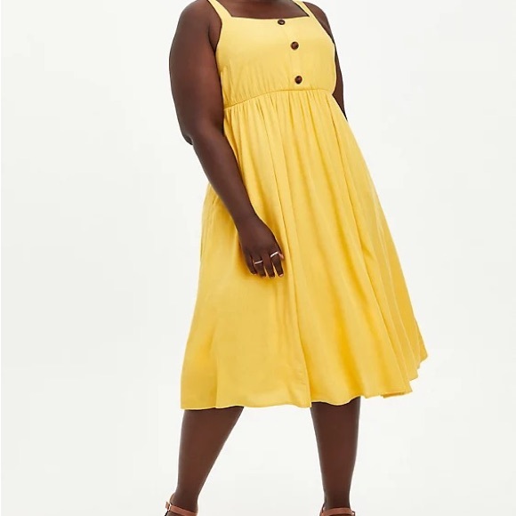 Torrid CROSS HATCH PINAFORE MIDI DRESS - MUSTARD Size 0/Large - Picture 1 of 5